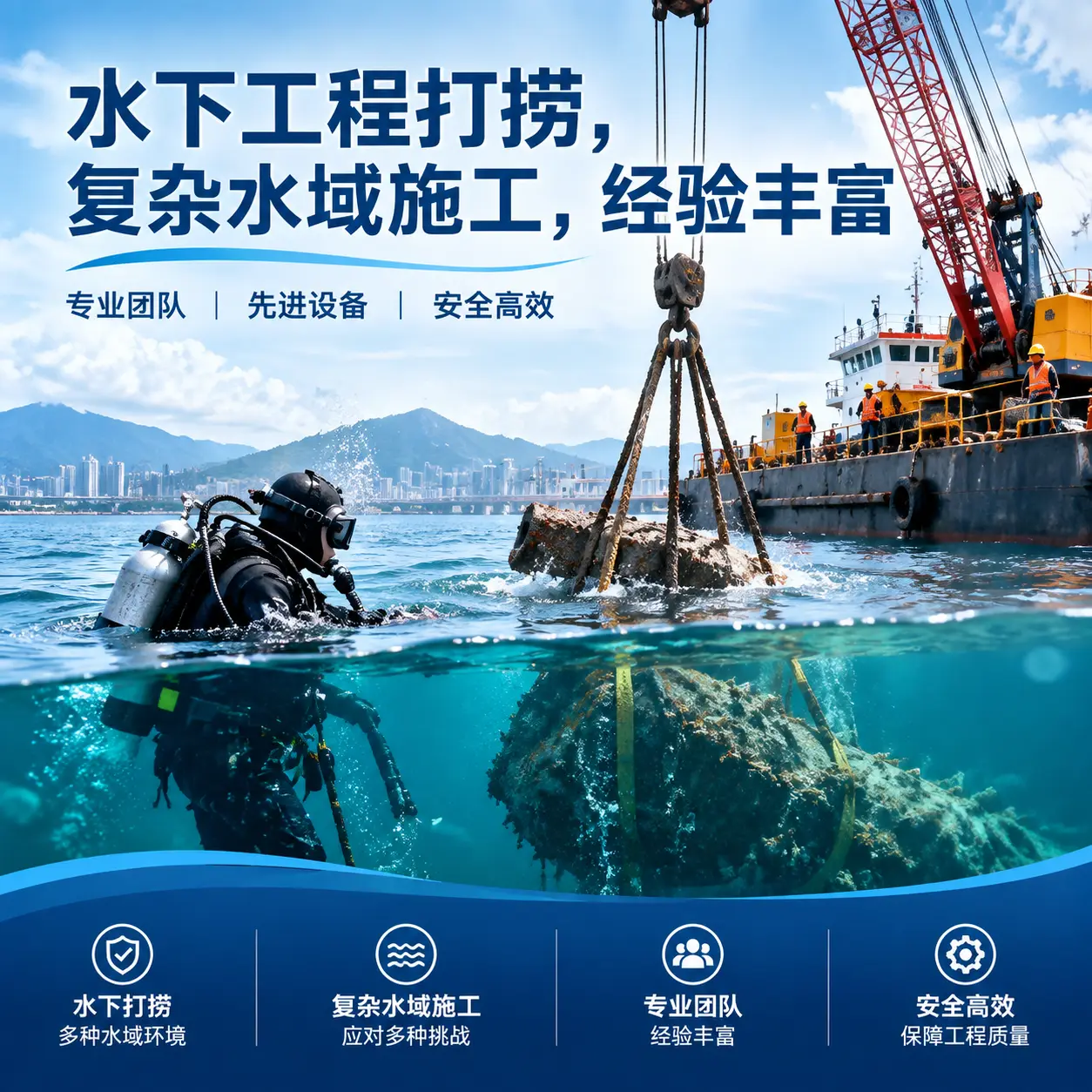 水下工程打捞，复杂水域施工，经验丰富鞍山